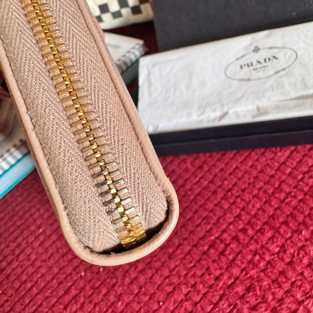 Prada Saffiano Leather Beige/Tan Large Zip Around Wallet w/Original Box - Picture 4 of 10